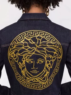 ( Nouvelle Collection ) Versace Veste En Jean Crop à Imprimé Medusa 1D100 Dark Blue -Pas Cher Versace Boutique 17321845 37738794 600
