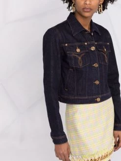 ( Nouvelle Collection ) Versace Veste En Jean Crop à Imprimé Medusa 1D100 Dark Blue -Pas Cher Versace Boutique 17321845 37739643 600