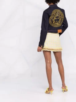( Nouvelle Collection ) Versace Veste En Jean Crop à Imprimé Medusa 1D100 Dark Blue -Pas Cher Versace Boutique 17321845 37740110 600