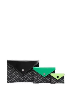 ( Nouvelle Collection ) Versace 5B43E NEGRO GRIGIO BRIGHT GREEN NEON Lot De Trois Pochettes La Greca Femme