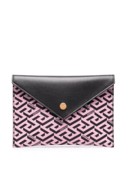 ( Nouvelle Collection ) Versace 6P38V BABY PINK PINEAPPLE VERSACEGOLD Portefeuille à Imprimé La Greca Femme