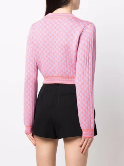 ( Nouvelle Collection ) Versace 2R500 CORAL + ORCHID Cardigan Crop à Damier Femme -Pas Cher Versace Boutique 17322801 37168844 600