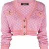 ( Nouvelle Collection ) Versace 2R500 CORAL + ORCHID Cardigan Crop à Damier Femme