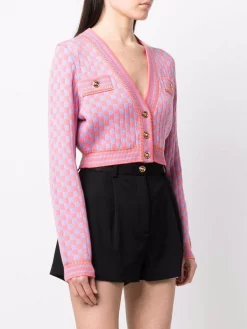 ( Nouvelle Collection ) Versace 2R500 CORAL + ORCHID Cardigan Crop à Damier Femme -Pas Cher Versace Boutique 17322801 37170347 600