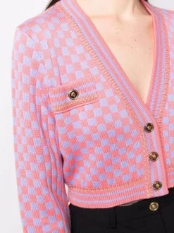 ( Nouvelle Collection ) Versace 2R500 CORAL + ORCHID Cardigan Crop à Damier Femme -Pas Cher Versace Boutique 17322801 37170352 600