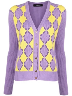 ( Nouvelle Collection ) Versace Cardigan Bicolore En Cachemire Femme