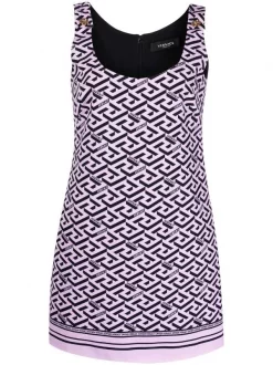 ( Nouvelle Collection ) Versace Robe Courte à Logo All-over Femme