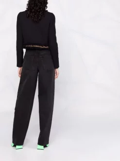 ( Nouvelle Collection ) Versace 1B000 BLACK Veste Crop En Tweed à Détail De Chaîne Femme -Pas Cher Versace Boutique 17322823 37740700 600