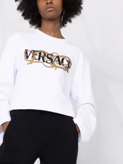 ( Nouvelle Collection ) Versace 1W000 OPTICAL WHITE Sweat Crop à Imprimé Baroque Femme -Pas Cher Versace Boutique 17322824 37892037 600