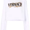 ( Nouvelle Collection ) Versace 1W000 OPTICAL WHITE Sweat Crop à Imprimé Baroque Femme