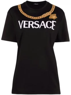( Nouvelle Collection ) Versace T-shirt à Logo Medusa Brodé 2B070 BLACK+MULTICOLOR