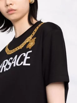 ( Nouvelle Collection ) Versace T-shirt à Logo Medusa Brodé 2B070 BLACK+MULTICOLOR -Pas Cher Versace Boutique 17322826 38576509 600