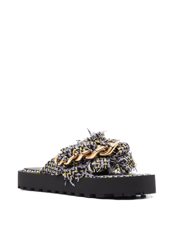 ( Nouvelle Collection ) Versace 6L11V ORCHID + BLUE + PINEAPPLE + LILLAC Tongs En Tweed à Détail De Chaîne Femme 2 ( Nouvelle Collection ) Versace 6L11V ORCHID + BLUE + PINEAPPLE + LILLAC Tongs En Tweed à Détail De Chaîne Femme – Image 2