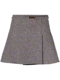 ( Nouvelle Collection ) Versace Minijupe En Tweed à Boucle Logo 6L110 ORCHID + BLUE + PINEAPPLE