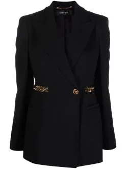 ( Nouvelle Collection ) Versace 1B000 BLACK Blazer à Taille à Chaîne Femme