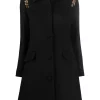( Nouvelle Collection ) Versace 1B000 BLACK Manteau évasé En Laine à Détails De Chaînes Femme