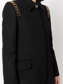 ( Nouvelle Collection ) Versace 1B000 BLACK Manteau évasé En Laine à Détails De Chaînes Femme -Pas Cher Versace Boutique 17323272 37864277 600