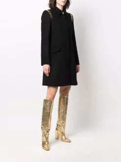 ( Nouvelle Collection ) Versace 1B000 BLACK Manteau évasé En Laine à Détails De Chaînes Femme -Pas Cher Versace Boutique 17323272 37865390 600