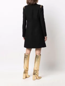 ( Nouvelle Collection ) Versace 1B000 BLACK Manteau évasé En Laine à Détails De Chaînes Femme -Pas Cher Versace Boutique 17323272 37865433 600