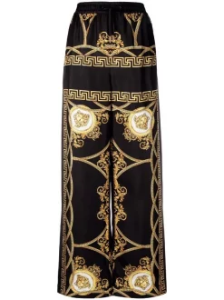 ( Nouvelle Collection ) Versace Pantalon Ample En Soie à Imprimé La Coupe Des Dieux 5B090 BLACK+GOLD