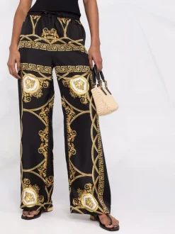 ( Nouvelle Collection ) Versace Pantalon Ample En Soie à Imprimé La Coupe Des Dieux 5B090 BLACK+GOLD -Pas Cher Versace Boutique 17323277 37740124 600