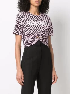 ( Nouvelle Collection ) Versace T-shirt Crop à Logo Imprimé Femme -Pas Cher Versace Boutique 17323278 37715238 600