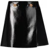 ( Nouvelle Collection ) Versace 1B000 BLACK Jupe Portefeuille En Laine à Effet Enduit Femme