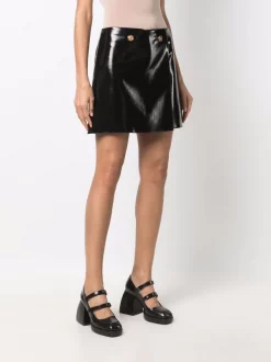 ( Nouvelle Collection ) Versace 1B000 BLACK Jupe Portefeuille En Laine à Effet Enduit Femme -Pas Cher Versace Boutique 17323282 37715293 600