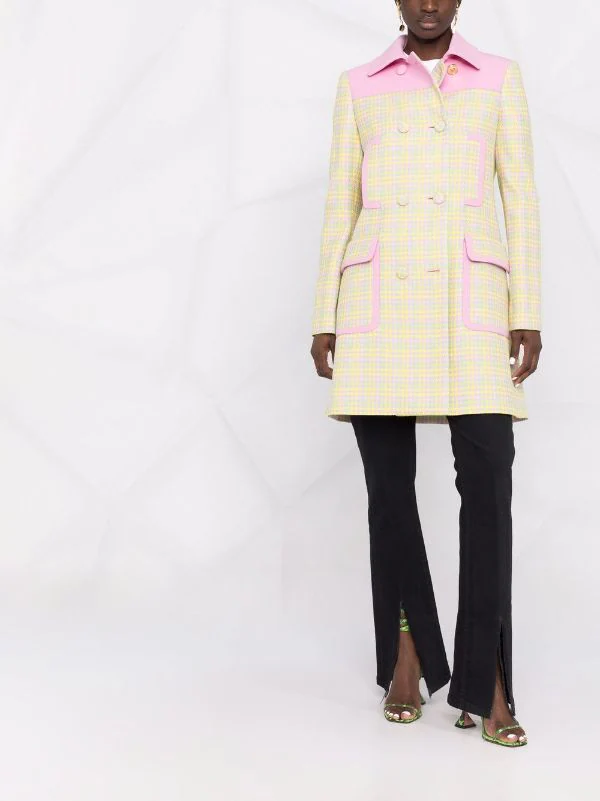 ( Nouvelle Collection ) Versace 6Y060 YELLOW + MULTICOLOR Manteau Medusa à Motif Pied-de-poule Femme 2 ( Nouvelle Collection ) Versace 6Y060 YELLOW + MULTICOLOR Manteau Medusa à Motif Pied-de-poule Femme – Image 2