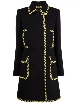 ( Nouvelle Collection ) Versace Manteau La Greca à Boutonnière Croisée 2B850 BLACK+PINEAPPLE