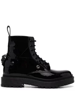 ( Nouvelle Collection ) Versace Bottines à Plaque Medusa 1B00B NERO RUTENIO ULTRA BLACK