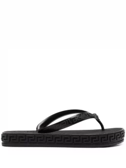 ( Nouvelle Collection ) Versace 1B000 NERO Tongs à Motif Greca Femme