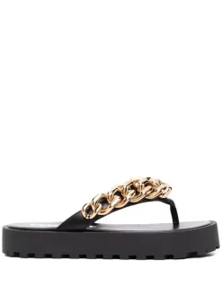 ( Nouvelle Collection ) Versace Tongs à Détails De Chaînes 1B00V Nero Oro Versace