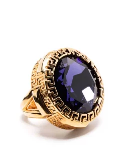 ( Nouvelle Collection ) Versace Bague Greca à Ornements Strassés Femme