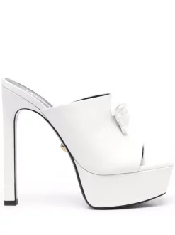( Nouvelle Collection ) Versace 1W040 BIANCO OTTICO Mules La Medusa 150 Mm à Plateforme Femme