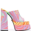 ( Nouvelle Collection ) Versace 5X03V CORAL+ORCHID+PINEAPPLE+NERO Sandales Imprimées Medusa Music 165 Mm à Plateforme Femme