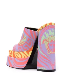 ( Nouvelle Collection ) Versace 5X03V CORAL+ORCHID+PINEAPPLE+NERO Sandales Imprimées Medusa Music 165 Mm à Plateforme Femme -Pas Cher Versace Boutique 17332973 38193469 600