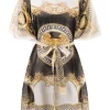 ( Nouvelle Collection ) Versace Robe En Soie à Imprimé Barocco 5W170 WHITE + GOLD + BLACK