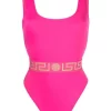 ( Positively Conscious ) Versace 1P580 PINK Maillot De Bain Bicolore à Imprimé Greca Femme