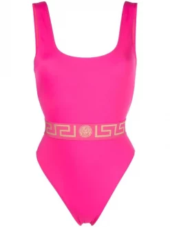 ( Positively Conscious ) Versace 1P580 PINK Maillot De Bain Bicolore à Imprimé Greca Femme