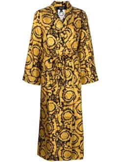 ( Nouvelle Collection ) Versace Robe De Chambre En Soie à Imprimé Barocco A7900 F DO NERO + STAMPA ORO