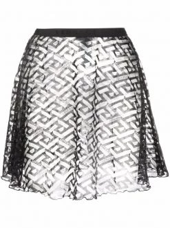 Versace 1B000 BLACK Jupe à Imprimé Greca Femme