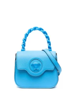 Versace Sac à Main Medusa Head En Cuir 1U38V BLUE + BLUE + VERSACE GLOD