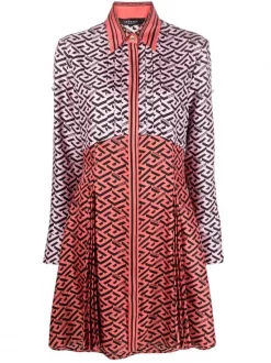 ( Nouvelle Collection ) Versace Robe-chemise La Greca En Soie 5P210 CANDY + BLACK