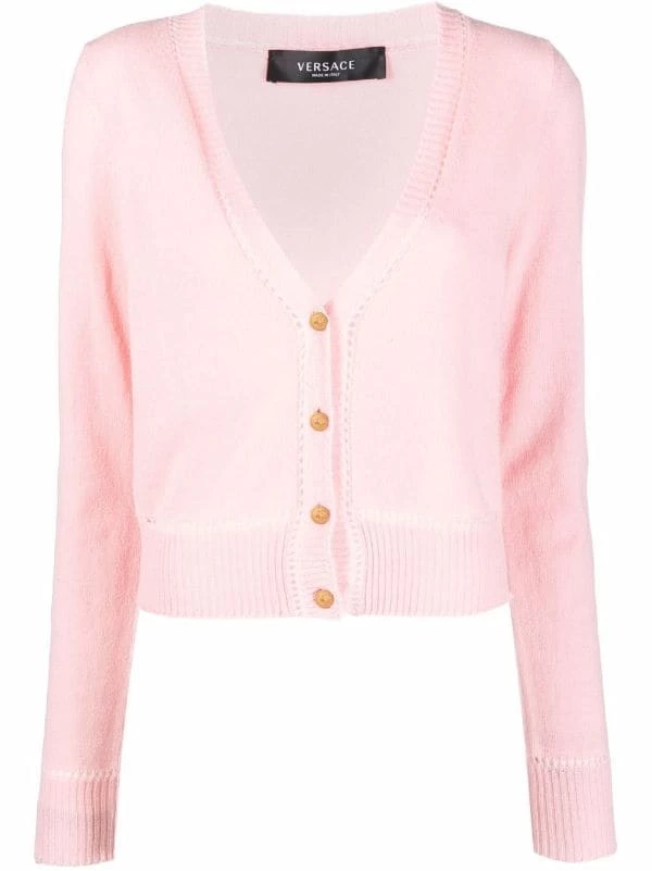 ( Nouvelle Collection ) Versace 1PB90 PINK Cardigan Boutonné à Col V Femme 1 ( Nouvelle Collection ) Versace 1PB90 PINK Cardigan Boutonné à Col V Femme