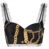 ( Nouvelle Collection ) Versace Brassière En Soie à Imprimé Graphique 5B000 BLACK GOLD