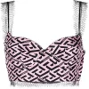 ( Nouvelle Collection ) Versace Haut Crop En Soie à Logo Imprimé Femme