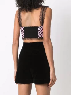 ( Nouvelle Collection ) Versace Haut Crop En Soie à Logo Imprimé Femme -Pas Cher Versace Boutique 17333770 36786207 600