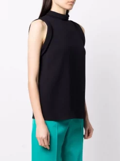 ( Nouvelle Collection ) Versace 1B000 BLACK Blouse Sans Manches à Col Montant Femme -Pas Cher Versace Boutique 17333777 36594810 600