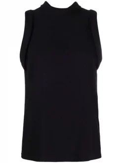 ( Nouvelle Collection ) Versace 1B000 BLACK Blouse Sans Manches à Col Montant Femme